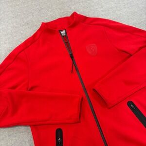 Puma Ferrari Mens Red Full Zip Track Jacket Tonal Shield Logo Medium Racing